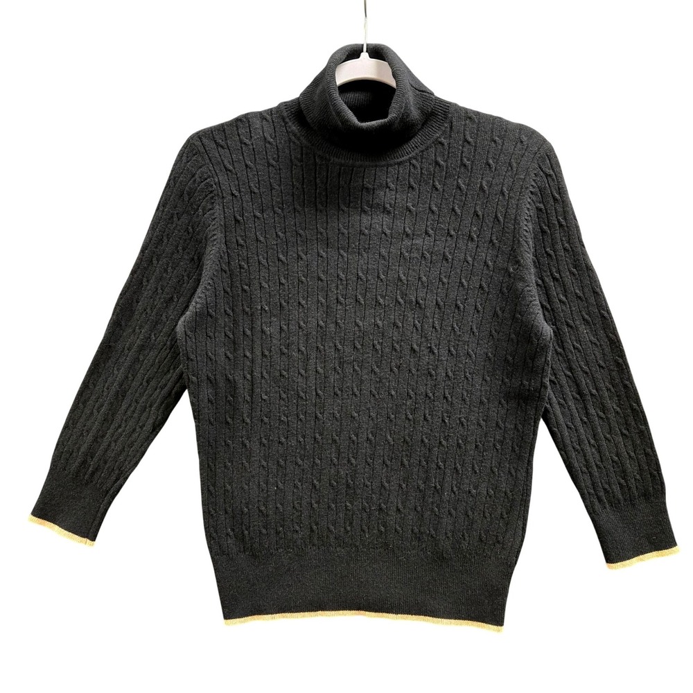 Vintage Black Cable Knit Turtleneck Angora Cashmere Sweater Preppy‎ Academia
